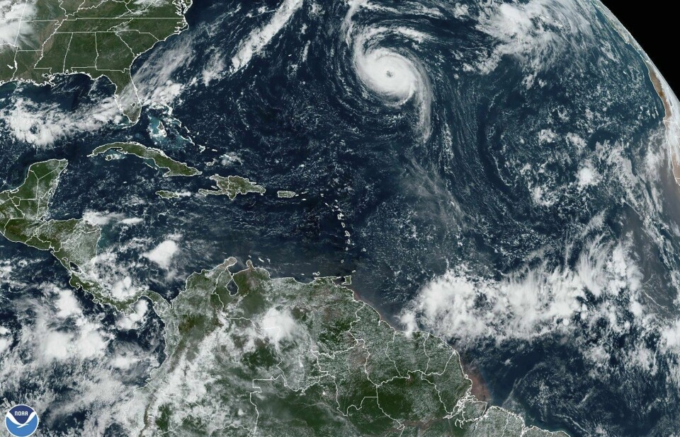 Et satelittbilde National Oceanic and Atmospheric Administration viser hvordan syklonen Nigel bygger seg opp ute i Atlanterhavet tidligere i uken. Tropical WeatherThis Tuesday, Sept. 19, 2023, satellite image provided by the National Oceanic and Atmospheric Administration shows Hurricane Nigel gathering strength in the Atlantic Ocean. (NOAA via AP)