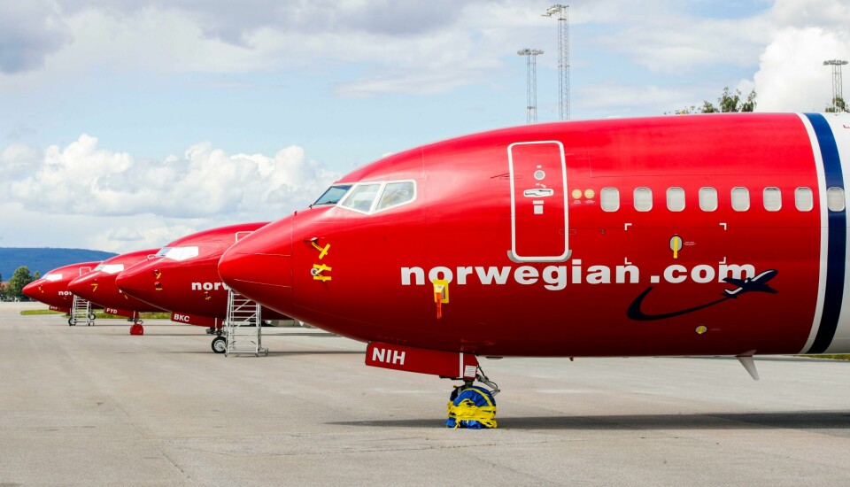 Blir ikke partene enige innen fredag kveld, vil det bli streik. Bildet viser fire parkerte fly fra Norwegian. Foto: Vidar Ruud / NTB/ NPK