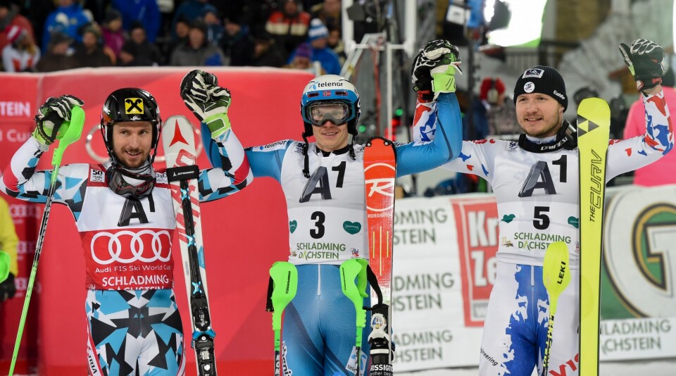 Kristoffersen vant igjen. Ledet etter første omgang og var i mål ni hundredeler foran Hirscher. Kristoffersen vant igjen. Ledet etter første omgang og var i mål ni hundredeler foran Hirscher.