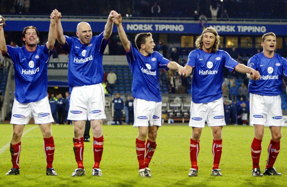 Thomas Holm, Erik Hagen, Ardian Gashi, David Hanssen og David Brocken etter serieåpningen mot Glimt i 2004.