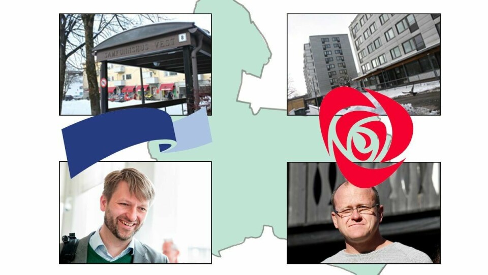 HØYRELAND ELLER AP-LAND? Røa eller Hovseter? Det er stridstema i Oslo Valgstyre. Til venstre: Røa og Høyres gruppeleder Eirik Lae Solberg. Til høyre: Hovseter og Oslo Arbeiderparti-leder Frode Jacobsen.