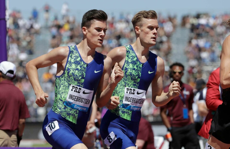 Både Jakob og Filip Ingebrigtsen leverte gode prestasjoner natt til søndag i Prefontaine Classic i California. Foto: Jeff Chiu / AFP.