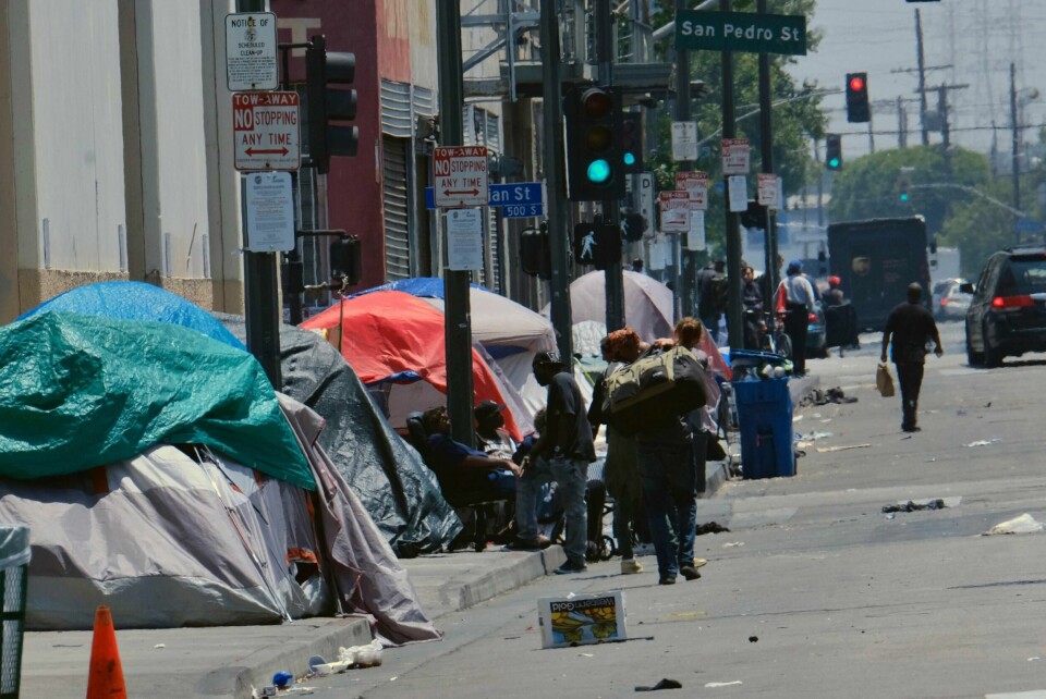 Mange hjemløse setter opp telt langs gatene i Los Angeles. Det synes president Trump er upassende. Bildet er tatt 30.mai 2019.