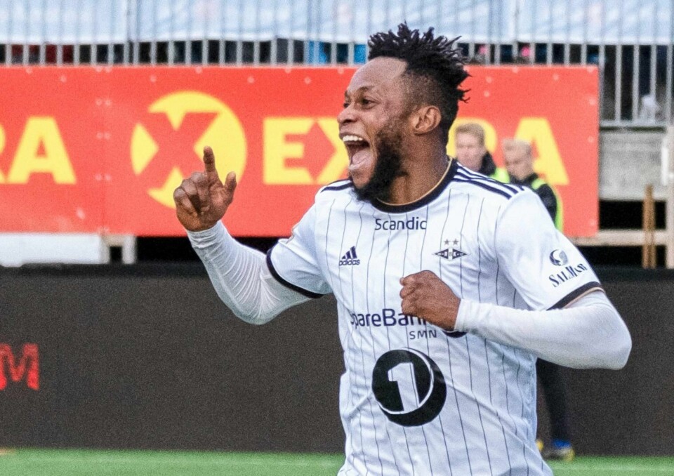 Samuel Adegbenro var en glad mann etter scoringen mot Ranheim i Eliteserien torsdag. Foto: Ned Alley / NTB scanpix.