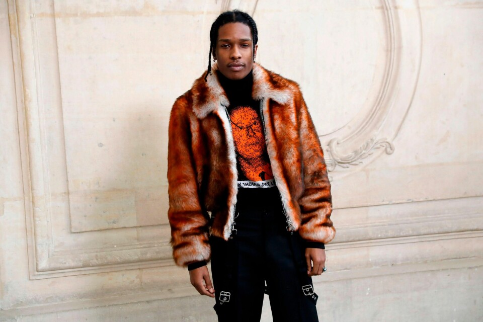 (FILES) In this file photo taken on January 23, 2017 US rapper ASAP Rocky poses before the Christian Dior 2017 spring/summer Haute Couture collection on January 23, 2017 in Paris. American rapper ASAP Rocky was arrested in Stockholm this week, suspected of aggravated assault, after a street brawl part of which was caught on video, Swedish prosecutors said on July 4, 2019. (Photo by Patrick KOVARIK / AFP)
