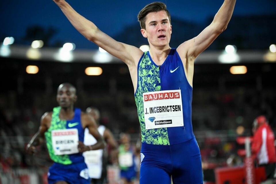 Jakob Ingebrigtsen var kun én tidel fra ny norsk rekord i Lausanne fredag. Her fra Diamond League-stevnet i Stockholm tidligere i år. Foto: Fredrik Sandberg / TT/ NTB scanpix