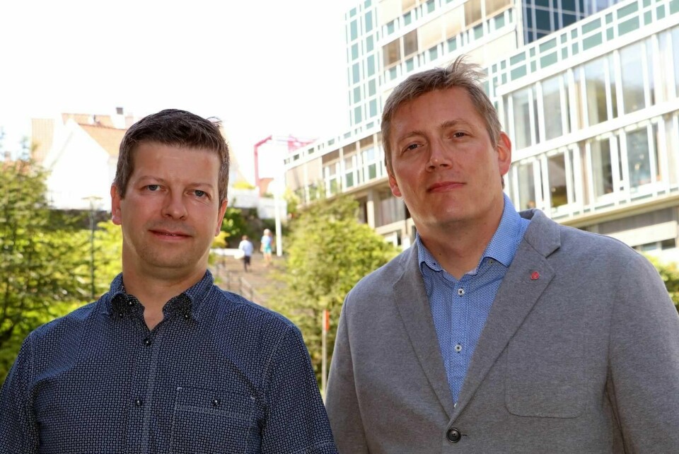 Rune Askeland (MDG) og Dag Mossige (Ap) anklager Høyre for spinn i diskusjonen om skolebudsjettene. Foto: Stein Roger Fossmo