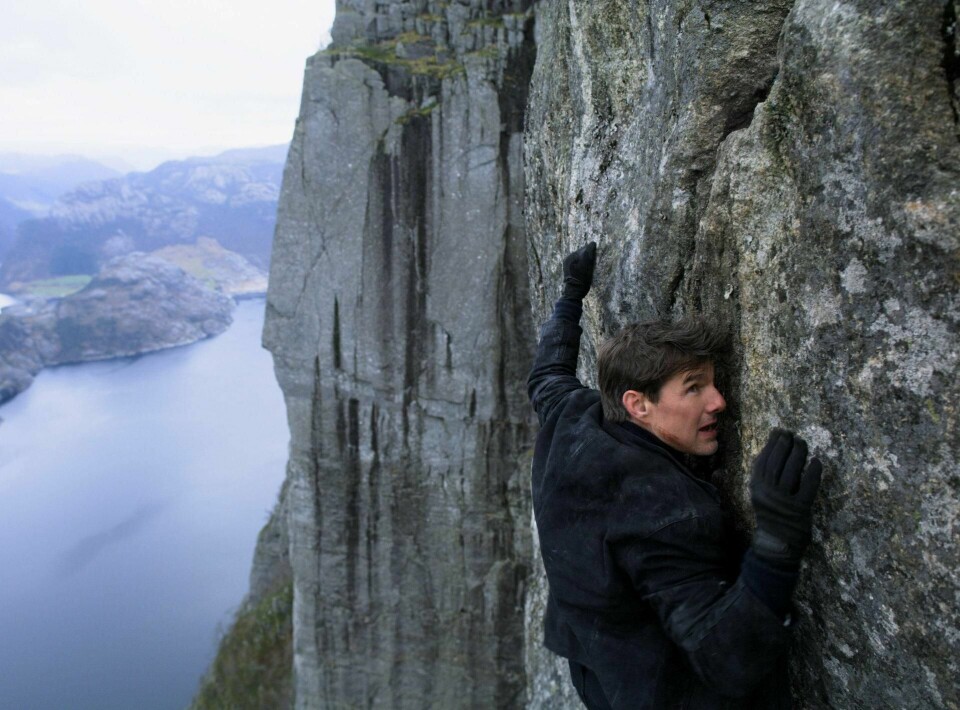 Tom Cruise som spesialagenten Ethan Hunt i «Mission Impossible – Fallout» gjorde Preikestolen enda mer kjent. Er grensen snart nådd? FOTO: Paramount Pictures