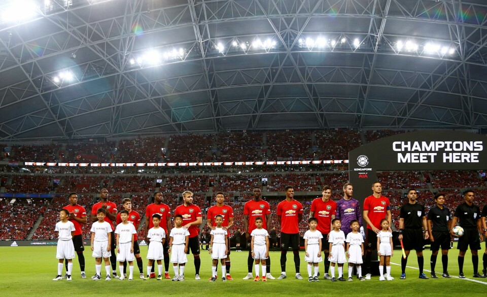 Soccer Football - International Champions Cup - Manchester United v Inter Milan - Singapore National Stadium, Singapore - July 20, 2019 Manchester United players lined up before the match REUTERS/Feline Lim Soccer Football - International Champions Cup - Manchester United v Inter Milan - Singapore National Stadium, Singapore - July 20, 2019 Manchester United players lined up before the match REUTERS/Feline Lim