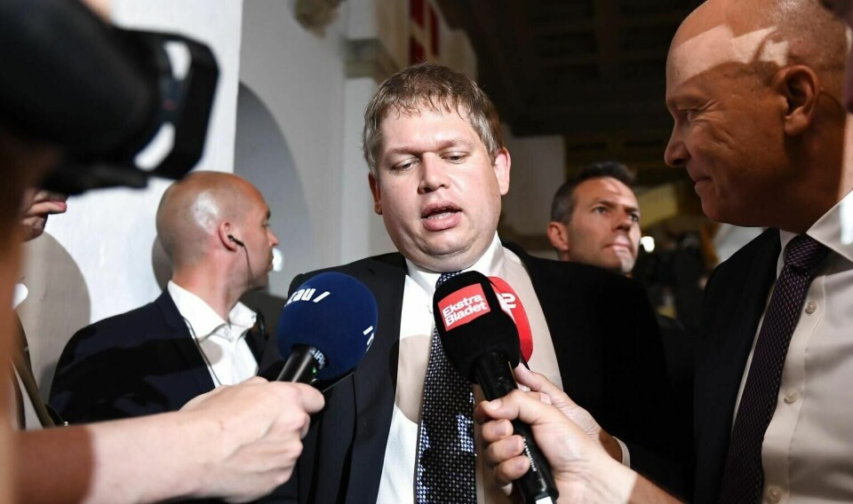 Rasmus Paludan ankommer valgvaken hos Stram Kurs i Læsesalen på Christiansborg i København under Folketingsvalget 2019 i juni.