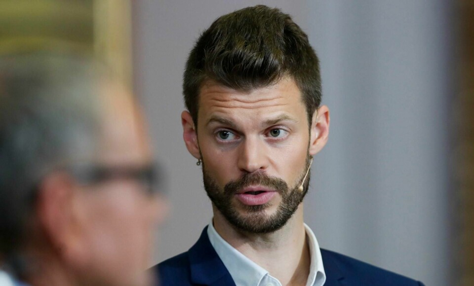 Rødt-leder Bjørnar Moxnes under partilederdebatten på Stortinget mandag kveld.
