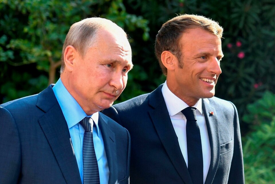 presidenter: Vladimir Putin møtte mandag Emmanuel Macron i Sør-Frankrike før helgens G7-møte.FOTO: NTB SCANPIX presidenter: Vladimir Putin møtte mandag Emmanuel Macron i Sør-Frankrike før helgens G7-møte.FOTO: NTB SCANPIX