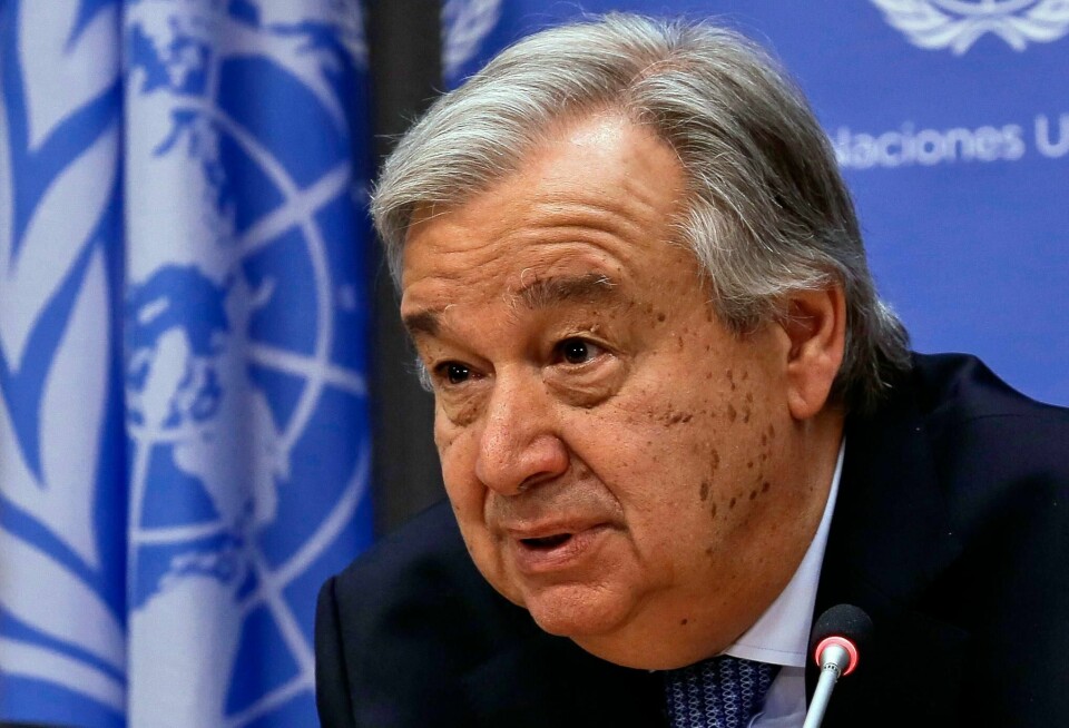 António Guterres ber landene som kommer til FNs klimatoppmøte, om å love større kutt enn de gikk inn for i Parisavtalen. Foto: Bebeto Matthews / AP / NTB scanpix