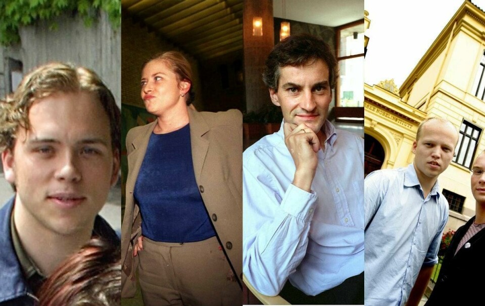 Slik så Audun Lysbakken, Siv Jensen, Jonas Gahr Støre og Trygve Slagsvold Vedum ut for 15-20 år sida.