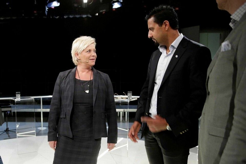 SAMARBEID OG MOTARBEID: Siv Jensen og Abid Raja under en debatt i 2013. FOTO: HÅKON MOSVOLD LARSEN/NTB SCANPIX