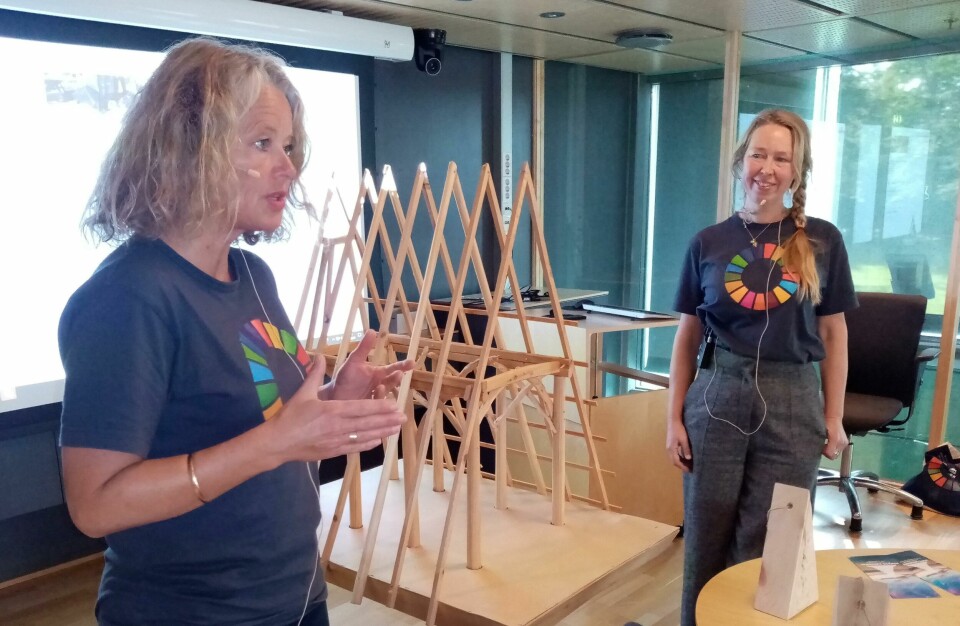 PROSJEKTLEDER OG DAGLIG LEDER: Anne Skauen (til venstre) og Solveig Egeland la fram planene om plasttak for formannskapet. PROSJEKTLEDER OG DAGLIG LEDER: Anne Skauen (til venstre) og Solveig Egeland la fram planene om plasttak for formannskapet.