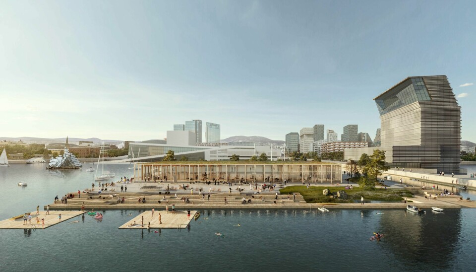 Slik ser vinnerforslaget ut. Det er tegnet av Atelier Oslo i samarbeid med Lund Hagem Arkitekter, Bollinger Grohmann Ingeniører og ATSITE landskapsarkitekter. Foto: Atelier Oslo / NTB scanpix