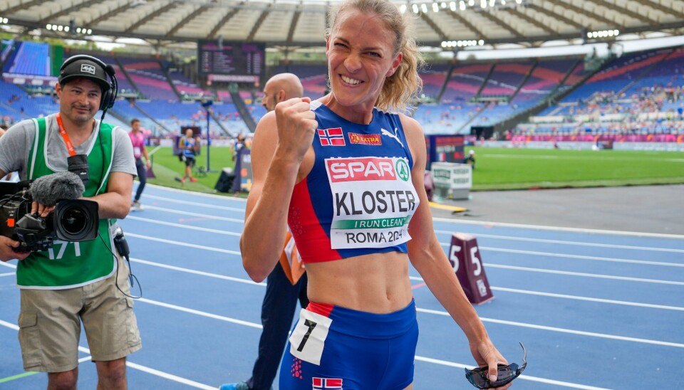 Line Kloster i aksjon i semifinalen på 400 meter hekk under EM i friidrett 2024 på Olympiastadion i Roma. Line Kloster i aksjon i semifinalen på 400 meter hekk under EM i friidrett 2024 på Olympiastadion i Roma. Foto: Heiko Junge / NTB