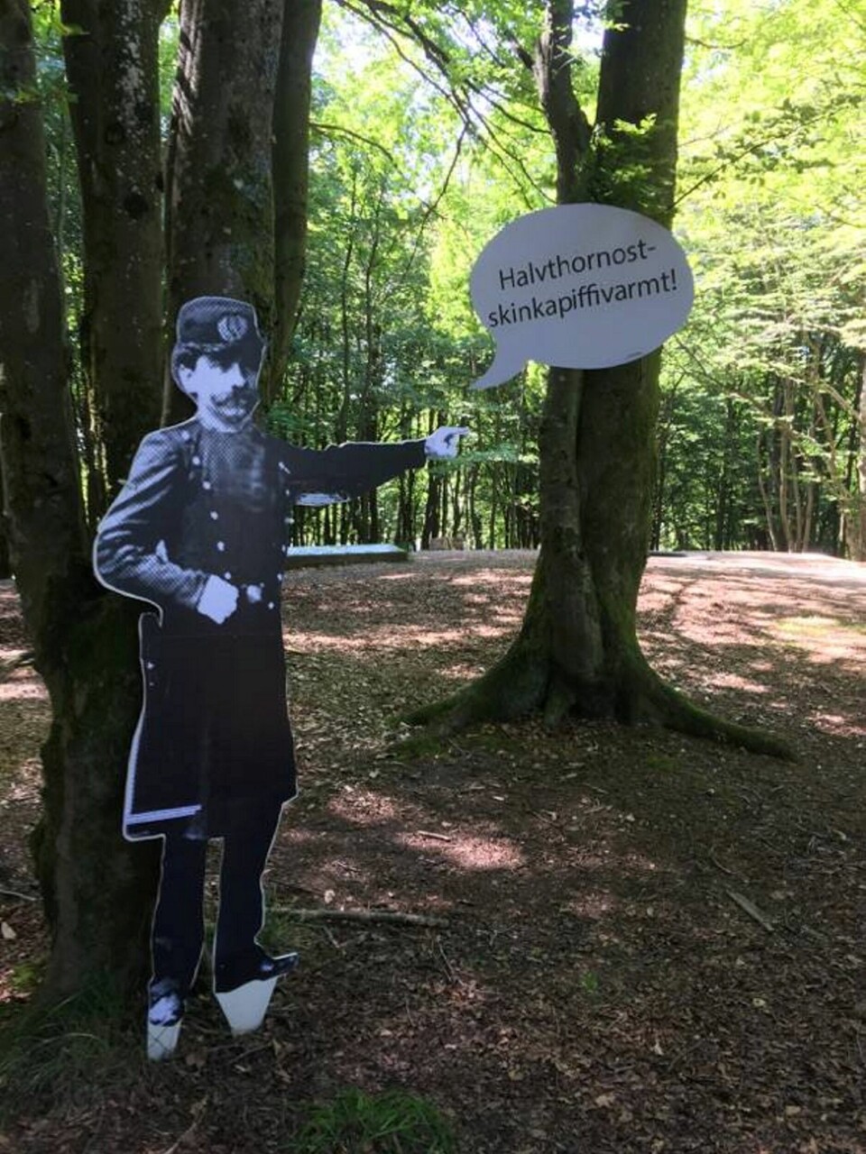 Fem av seks figurer av den kjente politimesteren Fredrik Theokar Salicath ble stjålet etter Mablis-festivalen. Foto: Privat Fem av seks figurer av den kjente politimesteren Fredrik Theokar Salicath ble stjålet etter Mablis-festivalen. Foto: Privat