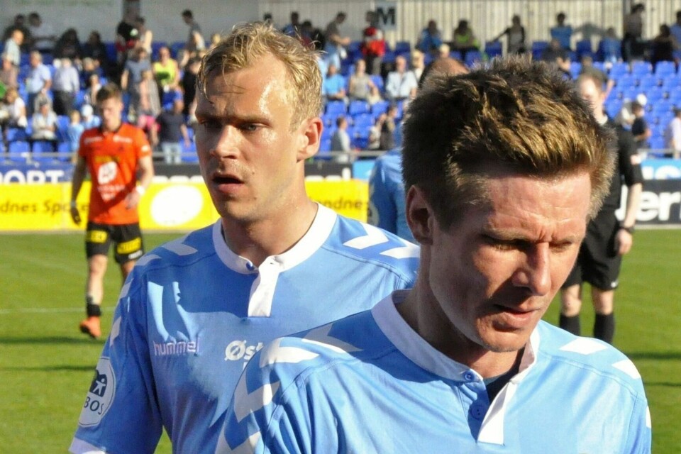 Skuffende kamp av Sandnes Ulf igjen. Det var en mager trøst for Pontus Engblom og Trond Erik Bertelsen at toppscoreren sniffet inn et mål nok en gang. FOTO: TORBJØRN SVENDSEN