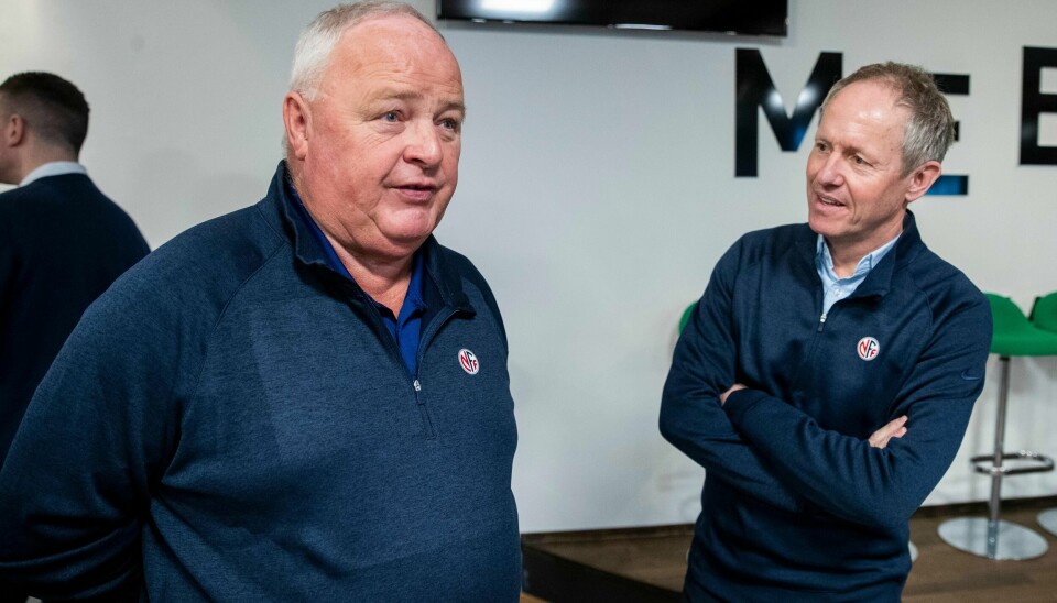 NFF-president Terje Svendsen (t.v.) sammen med generalsekretær Pål Bjerketvedt.