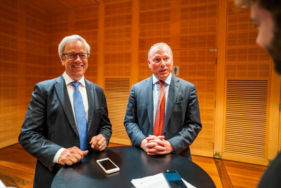 Norges Banks toppsjef Yngve Olsen ansatte i april Nicolai Tangen som ny sjef for Oljefondet. Nå mener fem partier på Stortinget at Tangen ikke kan være oljefondsjef og samtidig være eier i hedgefondselskapet Ako. Foto: Håkon Mosvold Larsen/NTB scanpix