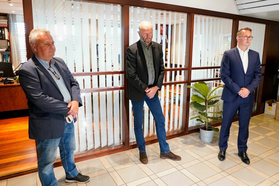 Oslo 20200804. Fellesforbundets leder Jørn Eggum, adm. dir. Stein Lier-Hansen i Norsk Industri og riksmekler Mats Wilhelm Ruland møter pressen i forbindelse med lønnsoppgjøret 2020 hos Riksmekleren i Oslo.Foto: Lise Åserud / NTB scanpix Oslo 20200804. Fellesforbundets leder Jørn Eggum, adm. dir. Stein Lier-Hansen i Norsk Industri og riksmekler Mats Wilhelm Ruland møter pressen i forbindelse med lønnsoppgjøret 2020 hos Riksmekleren i Oslo.Foto: Lise Åserud / NTB scanpix