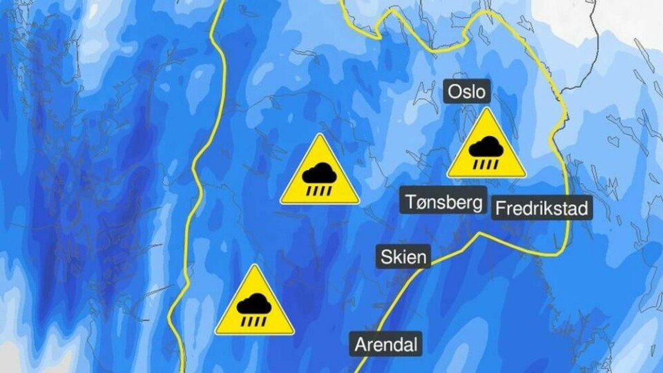 Værsystemet er ventet inn over Østlandet fredag formiddag. Værsystemet er ventet inn over Østlandet fredag formiddag.