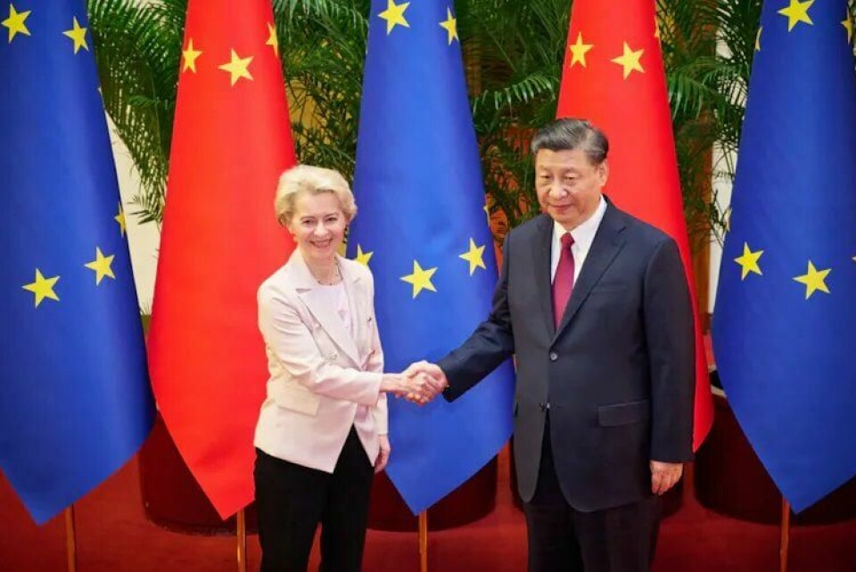 Kinas president Xi Jinping og EU-kommisjonens president, Ursula von der Leyen, da de møttes i fjor. Kinas president Xi Jinping og EU-kommisjonens president, Ursula von der Leyen, da de møttes i fjor.
