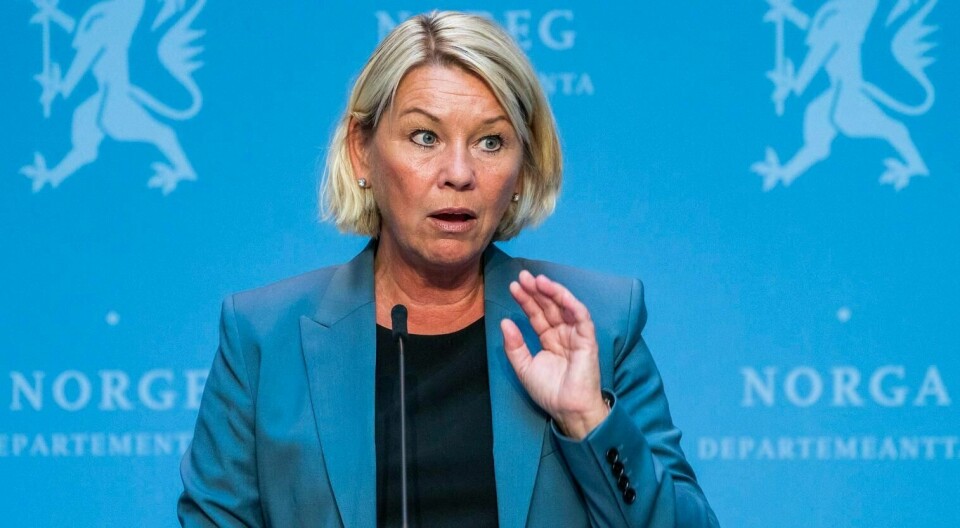 Justis- og beredskapsminister Monica Mæland under en pressekonferanse nylig.