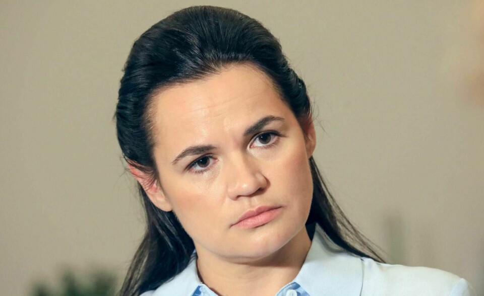Hviterusslands opposisjonsleder Svetlana Tikhanovskaja under et intervju med nyhetsbyrået AFP i Vilnius i Litauen i august i år.