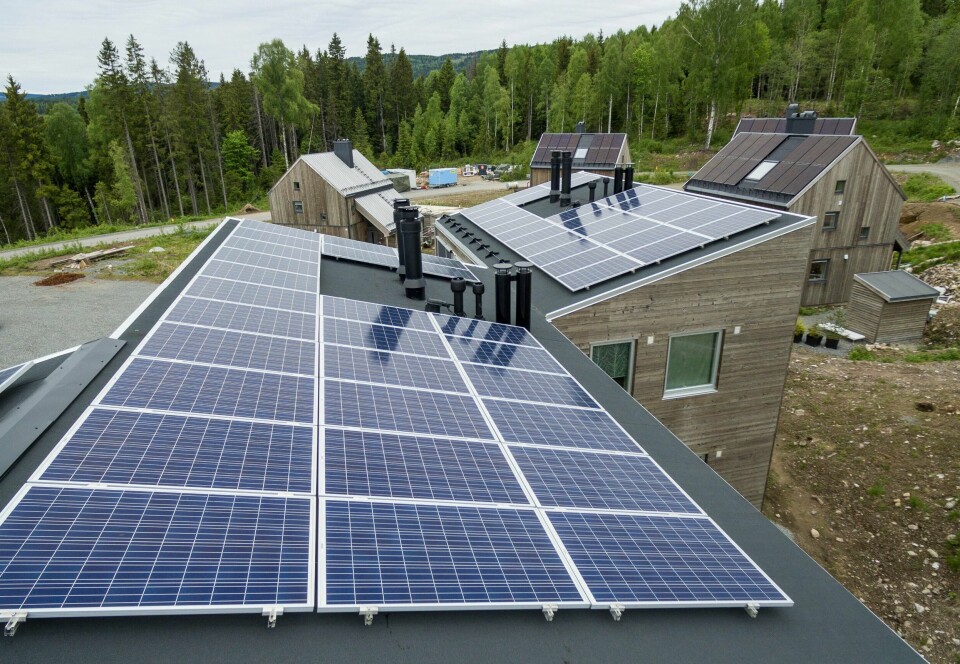 På en godværsdag dekker solceller nå strømforbruket til 100.000 boliger i Norge, ifølge NVE, blant annet disse i Hurdal Økolandsby.
