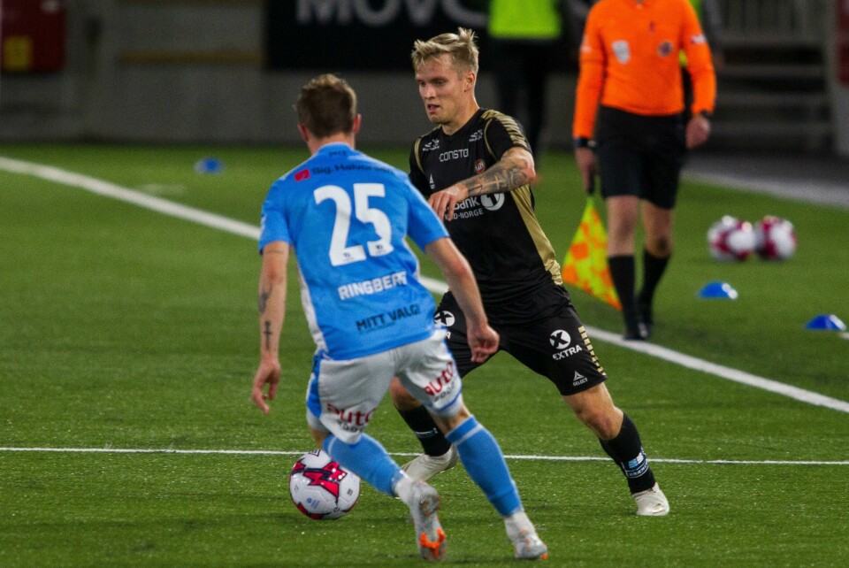 Tromsøs Mikael Ingebrigtsen i aksjon under 1. divisjonskampen i fotball mellom Sandnes Ulf og Tromsø på Østerhus Arena. Foto: Carina Johansen / NTB Sandnes 20200921. Tromsøs Mikael Ingebrigtsen i aksjon under 1. divisjonskampen i fotball mellom Sandnes Ulf og Tromsø på Østerhus Arena.Foto: Carina Johansen / NTB