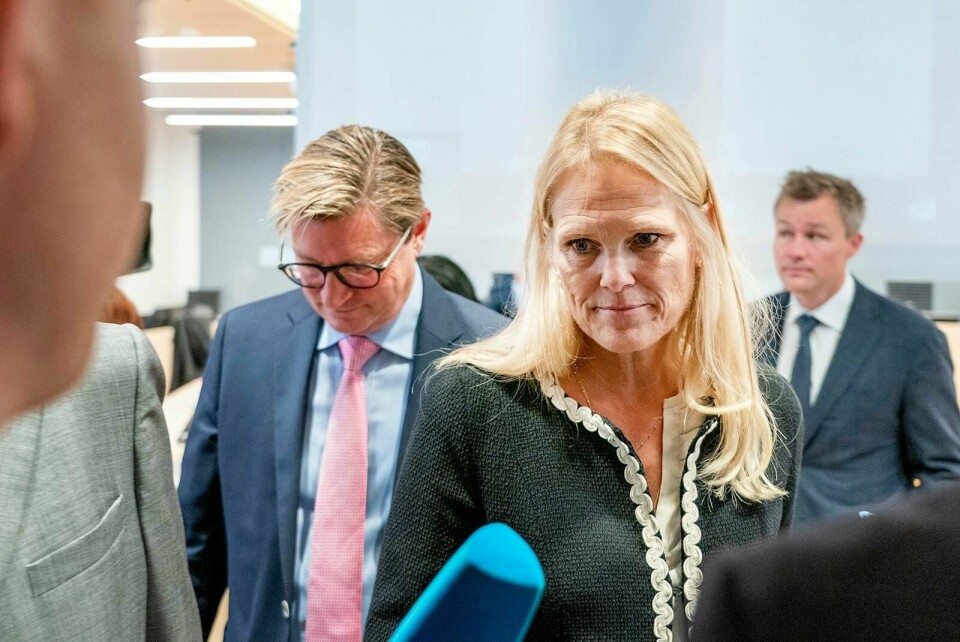 Christian Tybring-Gjedde, Ingvil Smines Tybring‐Gjedde og medforsvarer Bernt Heiberg( bak) under rettssaken mot Laila Anita Bertheussen i sal 250 i Oslo tingrett.
