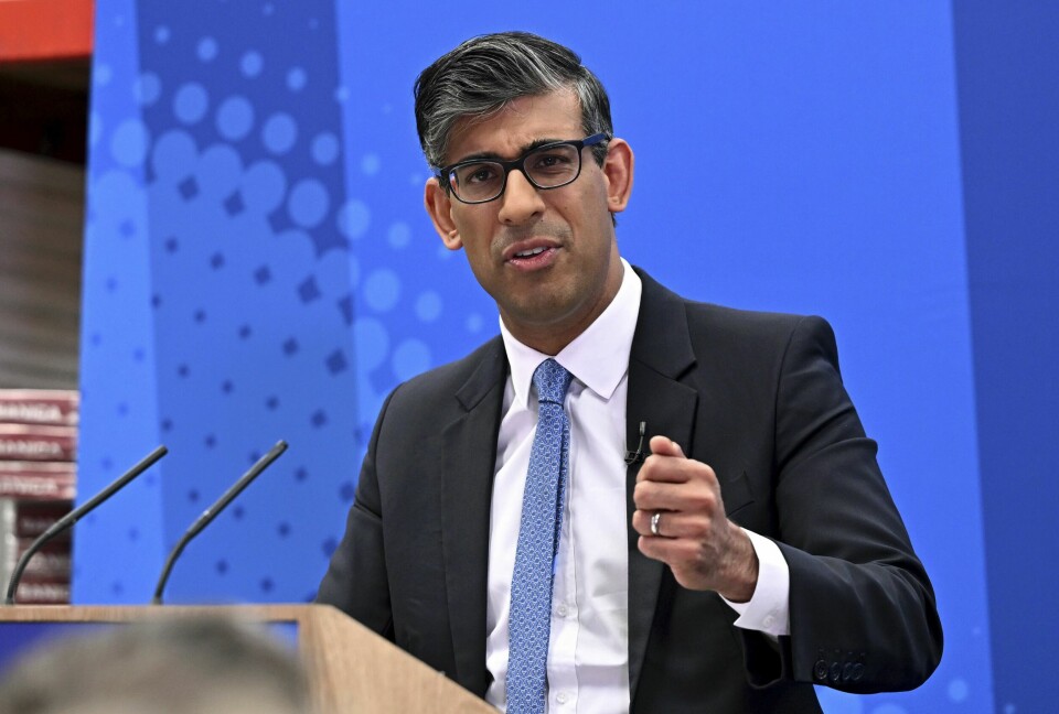 Rishi Sunak. Her på et arrangement tidligere i juni. Både de konservative under statsminister Rishi Sunak og Labour har lovet å få ned statsgjelden, som i mai nådde sitt høyeste nivå siden 1961, målt som en andel av bruttonasjonalprodukt. Foto: Leon Neal / AP / NTB