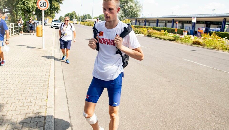Filip Ingebrigtsen tror selv ikke fallet på 1500-meteren vil hindre han noe særlig inn mot finalen. Foto:Fredrik Hagen / NTB scanpix