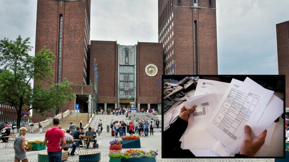 Oslo kommune, her representert ved rådhuset, er landets største, med et budsjett på drøye 71 milliarder kroner. Likevel har de ikke fått digitalisert på langt nær alle arkivene sine. Innfelt: Hvis du ber om innsyn i all info Oslo kommune har lagret om deg, får du mange dokumenter. Men det er lite informasjon på dem.