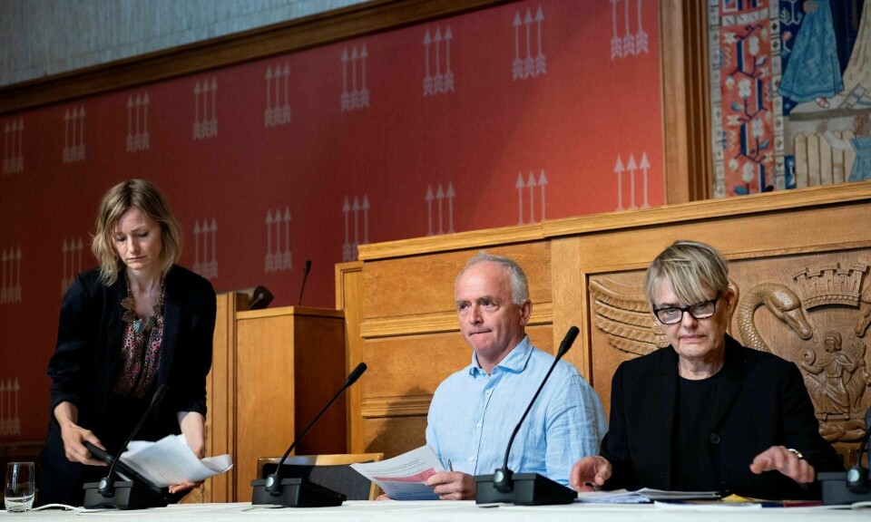 ÅPEN HØRING: Skolebyråd Inga Marte Thorkildsen (f.v.), hovedverneombud Einar Osnes og direktør i Utdanningsetaten Astrid Søgnen under høringen om ytringsfrihet i Osloskolen i mai tidligere i år. FOTO: MIMSY MØLLER