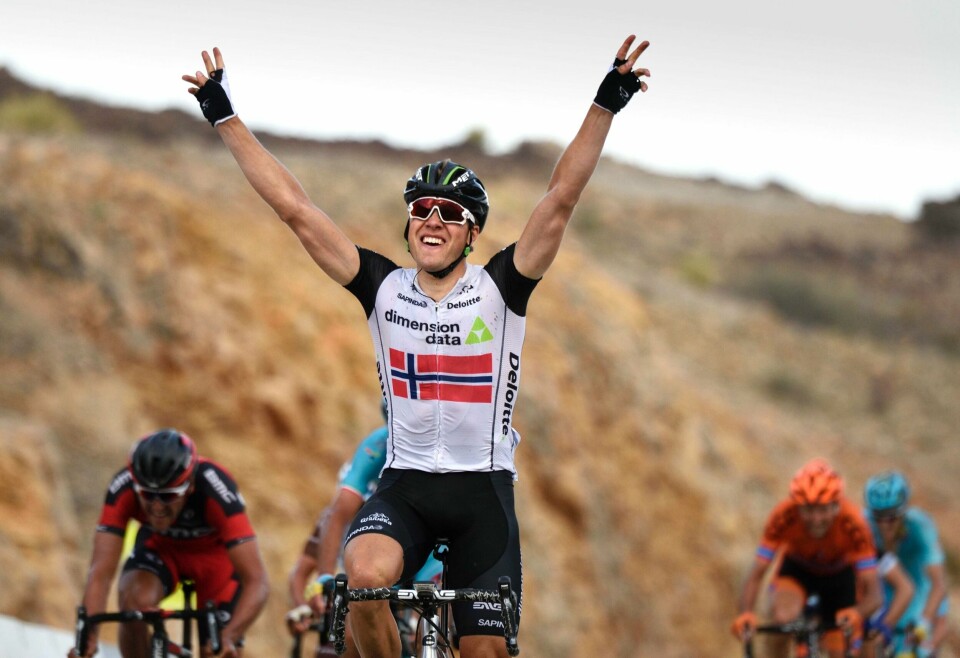 Edvald Boasson Hagen skjønner at han har klart det. Nå leder han rittet i Oman. FOTO: Eric Feferberg/AFP/NTB SCANPIX