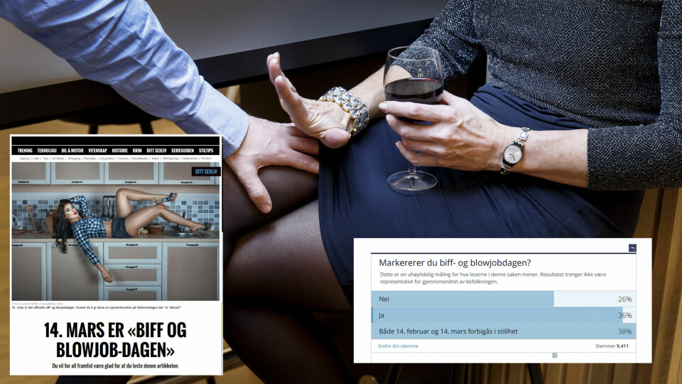 Nettavisens Side3 markerer Biff- og blowjob-dagen (faksimiler innfelt). ILLUSTRASJONSFOTO: NTB scanpix Nettavisens Side3 markerer Biff- og blowjob-dagen (faksimiler innfelt). ILLUSTRASJONSFOTO: NTB scanpix