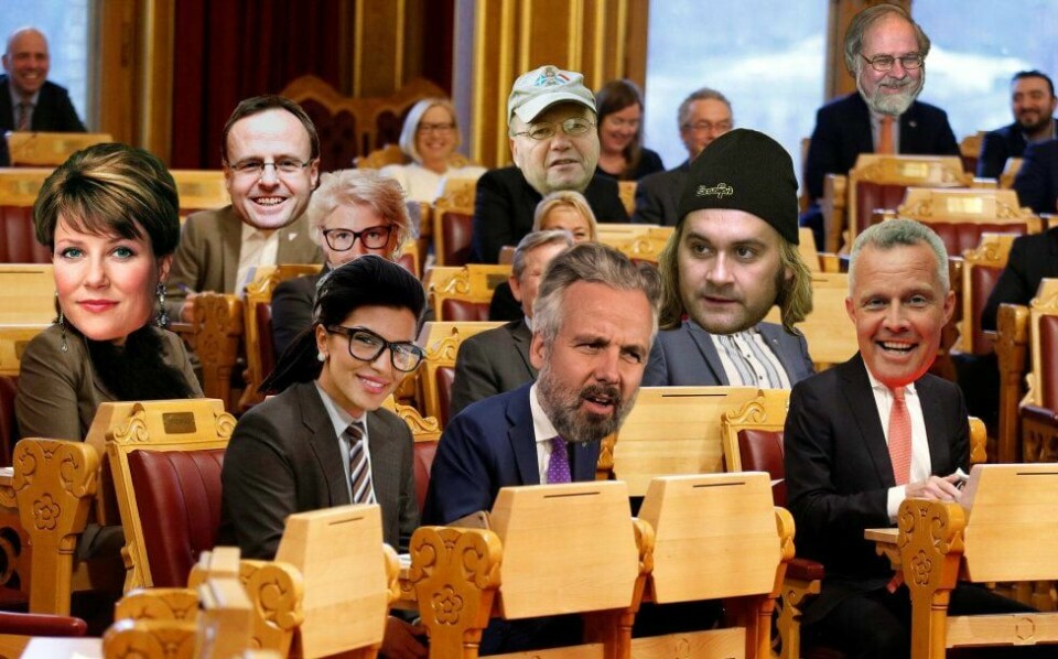 KANDIDATER: Fra venstre, Martha Louise, Håkon Wium Lie, Aylar Lie (ikke i slekt, tror vi), Anne-Kat. Hærland (gjemt bak Lie), Ari Behn, Max Hermansen (baki der), Thomas Seltzer (fra da han var ung&kjekk), Hans Jørgen Lysglimt Johansen og Jan Simonsen (bakerst).