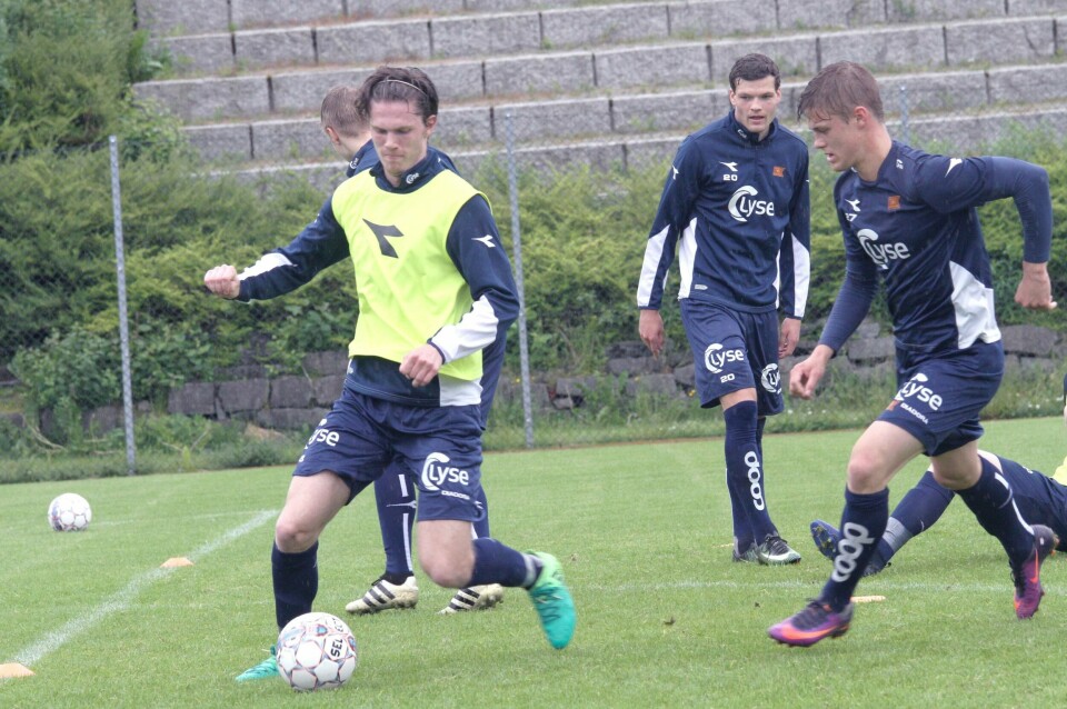 Vidar-spiller Ingvald Halgunset kan være aktuell for Viking. Her på dagens trening ved Viking stadion.