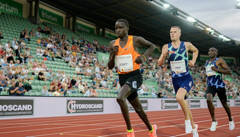 Justus Soget. Filip Ingebritsen og Bethwell Birgen i aksjon på 3000 meteren. Justus Soget. Filip Ingebritsen og Bethwell Birgen i aksjon på 3000 meteren.
