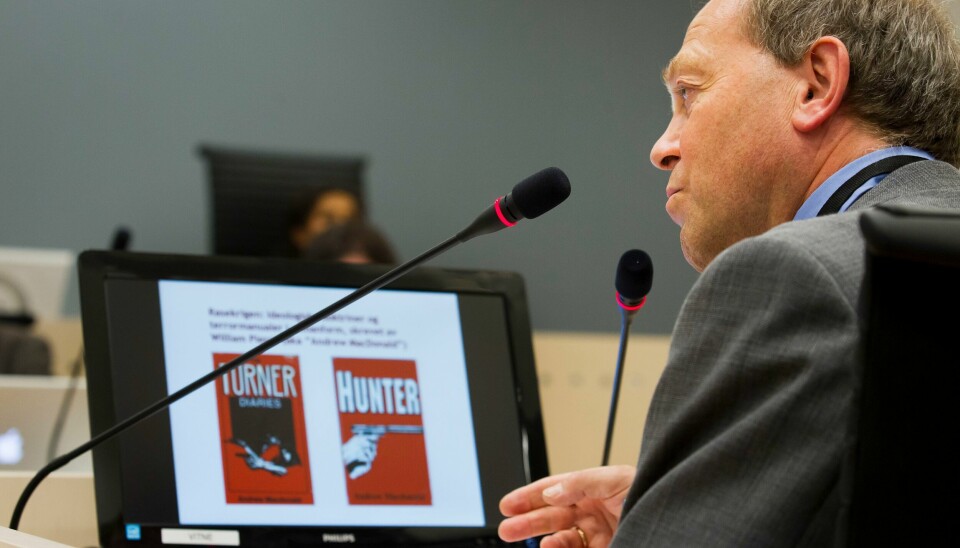 Professor Tore Bjørgo forklarte seg i rettsal 250 torsdag i syvende uke i rettssaken mot Anders Behring Breivik. Tore Bjørgo