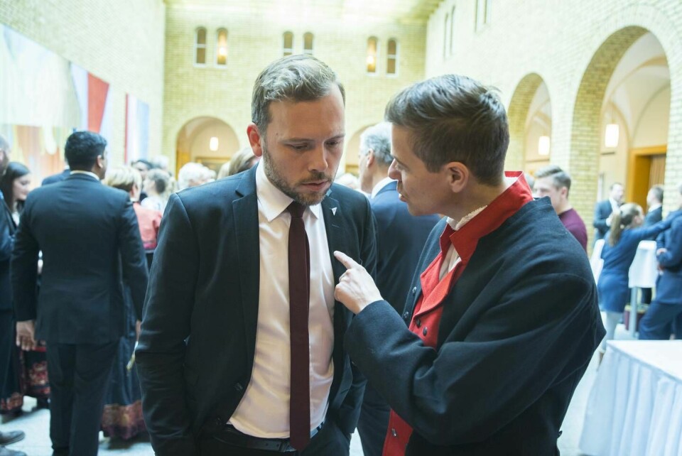- Vi to har et bra forhold, sier Audun Lysbakken om tidligere KrF-leder Knut Arild Hareide. Her under høytidelig åpning av Stortinget noen år tilbake. Oslo 20171009.SV leder Audun Lysbakken og KrF-leder Knut Arild Hareide (th) etter den høytidelige åpningen av det 162. Storting. Foto: Vidar Ruud / NTB