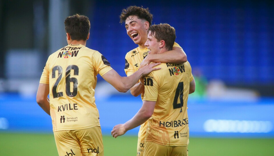 Det ble Bodø/Glimt-jubel da Marius Høibråten reddet 2-2 mot Sarpsborg. F Det ble Bodø/Glimt-jubel da Marius Høibråten reddet 2-2 mot Sarpsborg. Foto: Christoffer Andersen / NTB