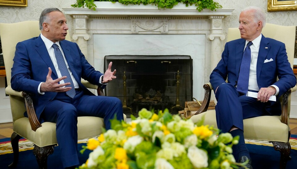 Joe Biden sammen med Iraks statsminister Mustafa al-Kadhemi i Det hvite hus. Joe Biden sammen med Iraks statsminister Mustafa al-Kadhemi i Det hvite hus. Foto: Susan Walsh / AP / NTB