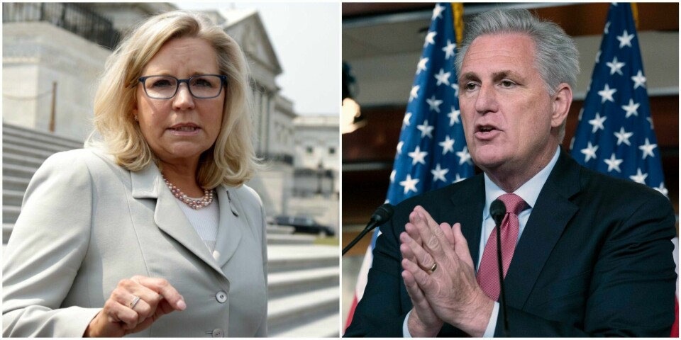 Republikanerne Liz Cheney og Kevin McCarthy. Montasje. Republikanerne Liz Cheney og Kevin McCarthy. Montasje.