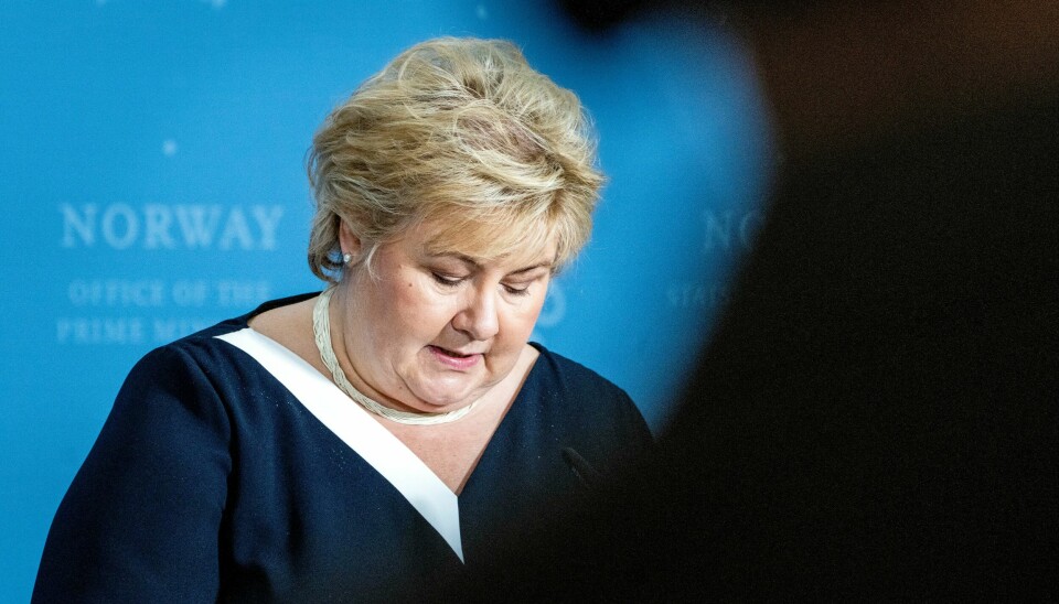 Statsminister Erna Solberg (H) under pressekonferanse om koronasituasjonen. Statsminister Erna Solberg (H) under pressekonferanse om koronasituasjonen.