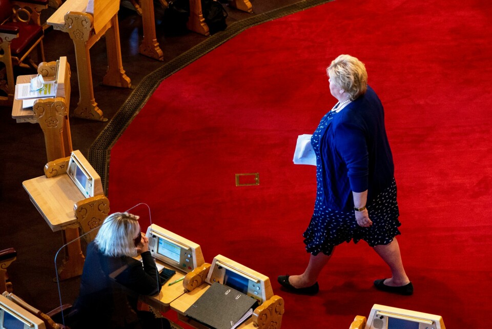 Regjeringen serverer store ord om Norges oppfølging av bærekraftsmålene, men mangler tiltak, skriver innleggsforfatterne. På bildet: Statsminister Erna Solberg møter på Stortinget. Regjeringen serverer store ord om Norges oppfølging av bærekraftsmålene, men mangler tiltak, skriver innleggsforfatterne. På bildet: Statsminister Erna Solberg møter på Stortinget.